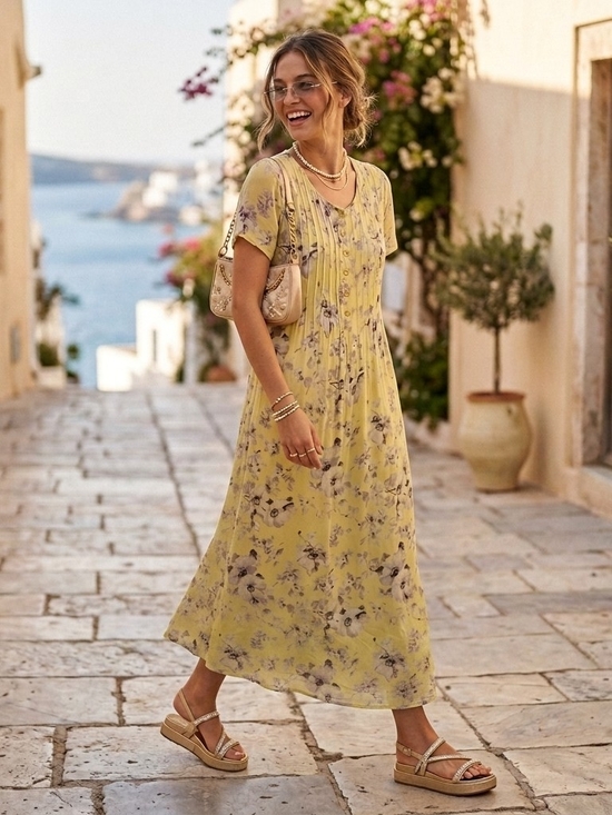 April Cornell Dresses & Skirts - April Cornell 90s Sheer Yellow Floral Maxi Dress Set S Cotton & Rayon Cottagecor